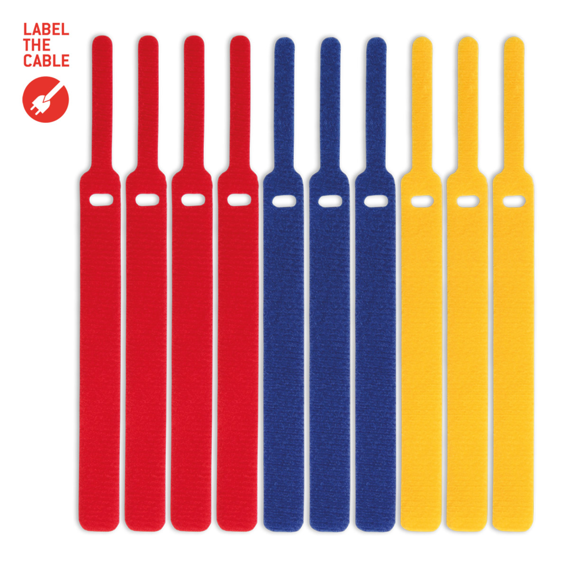 LTC BASIC STRAPS, Klettkabelbinder 10 Stück Set gelb/blau/rot