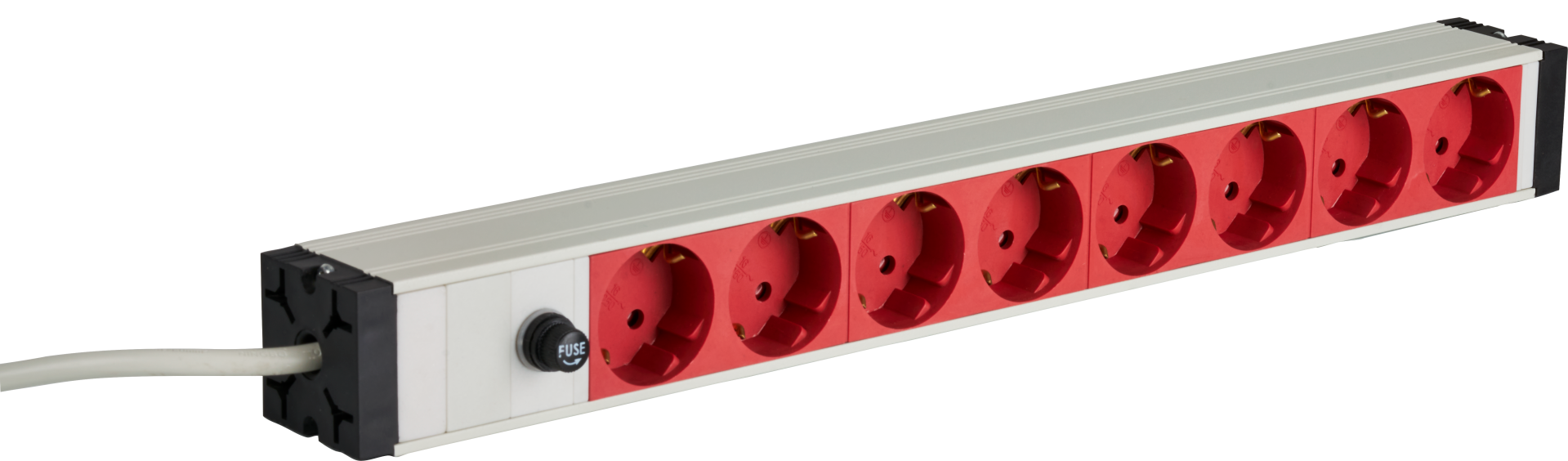 19“ 1U Socket Strip 8 x CEE 7/3 red, cable C14, 10A fine fuse, grey