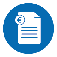 Icon of an invoice with a euro symbol on a blue background