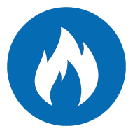 Icon: Flamme auf blauem Hintergrund