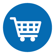 Icon of a shopping cart on a blue background