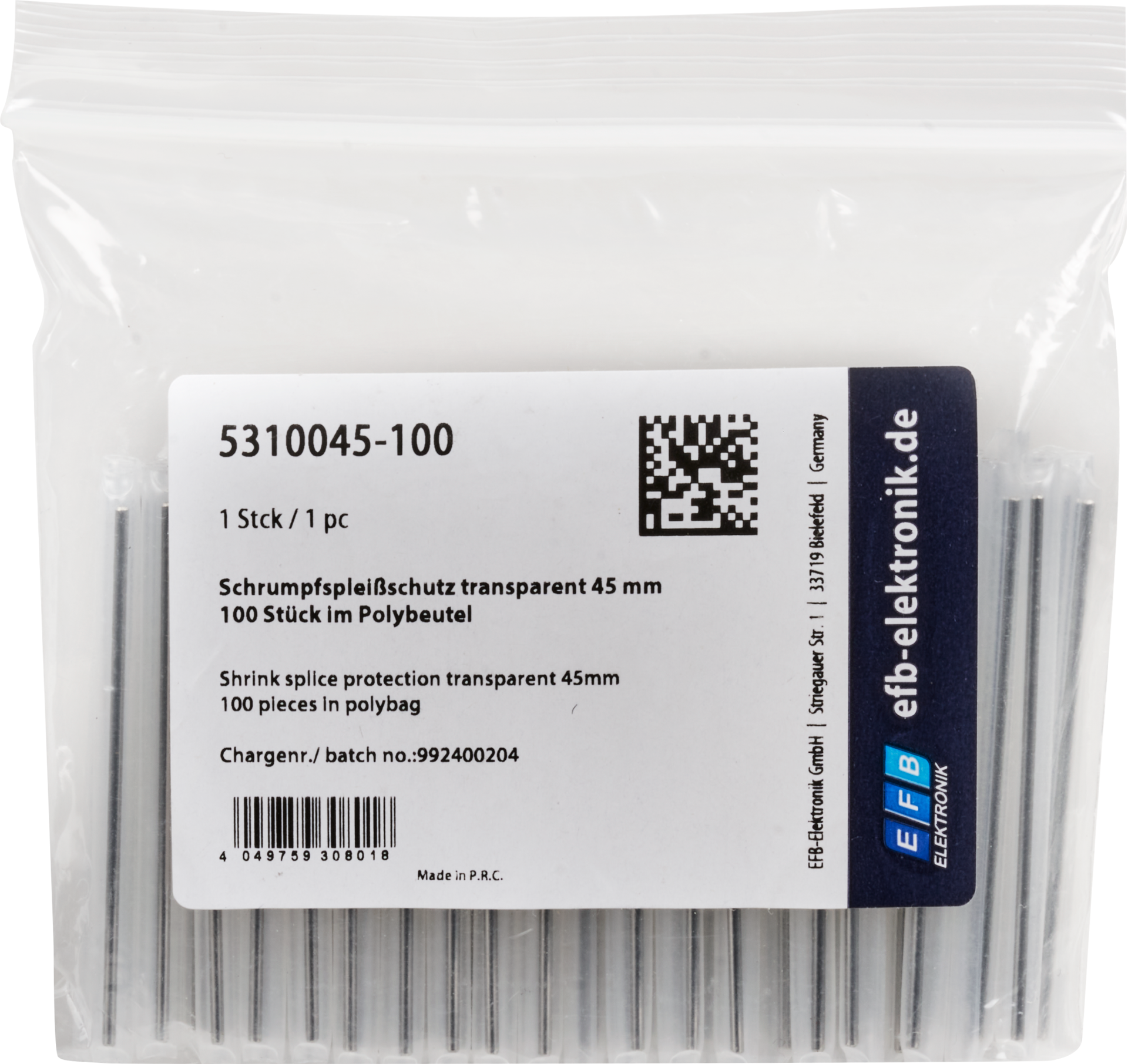 Shrink splice protection transparent 45mm, 100 pieces in polybag