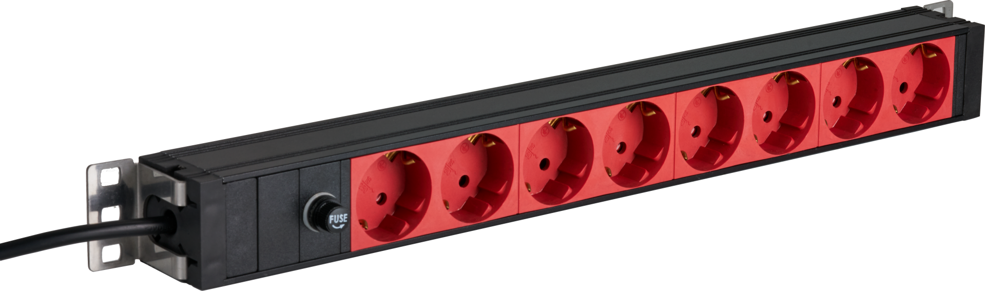 19“ 1U Socket Strip 8 x CEE 7/3 red, cable C14, 10A fine fuse, black 