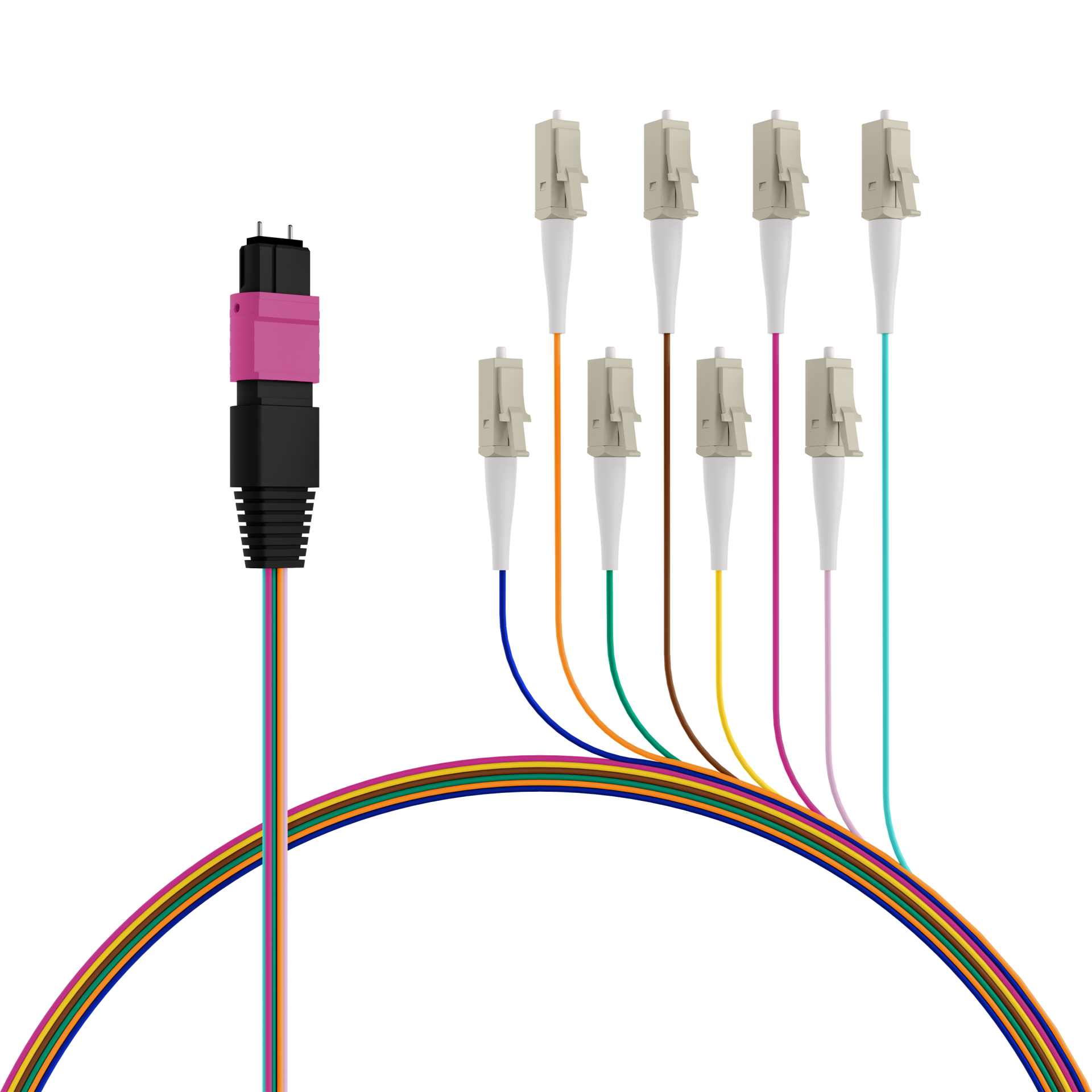 MTP®(M)-LC Fanout cable OM4 8 fibers Typ B LSZH erica-violet 0,4m