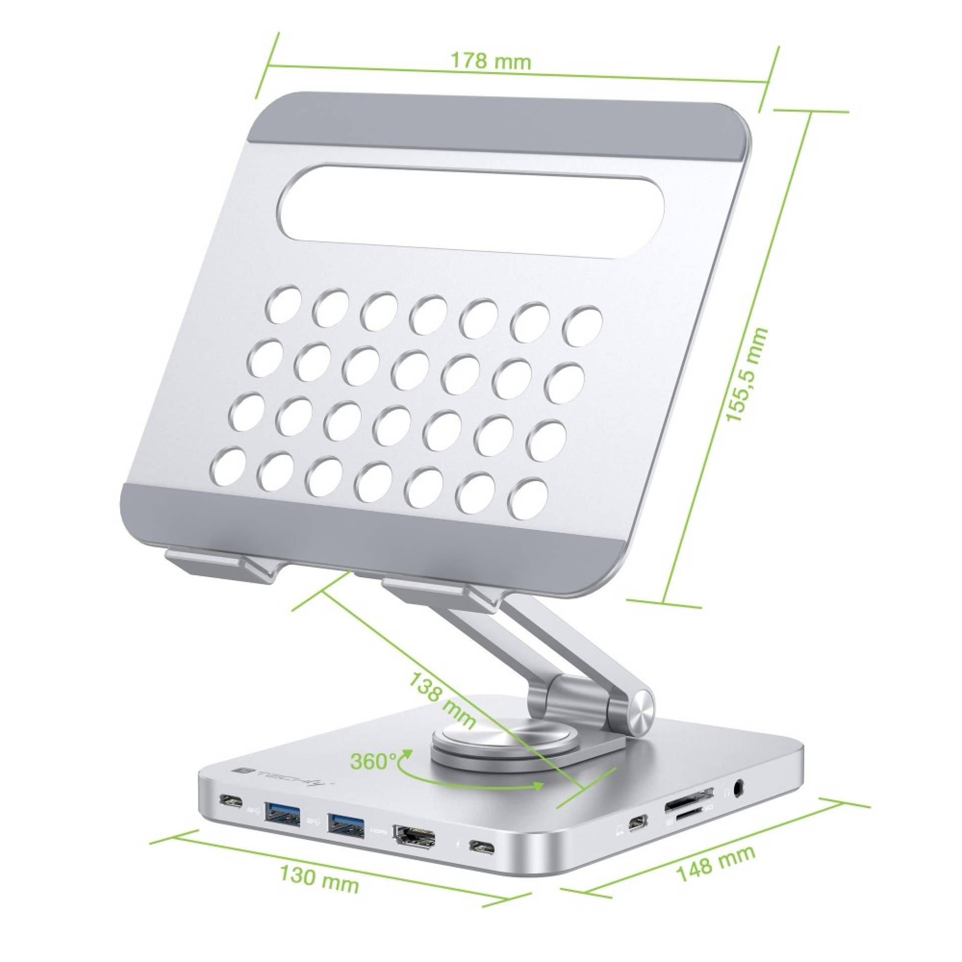 Techly 8-in-1 USB-C™ Hub Docking Station Tablet Stand