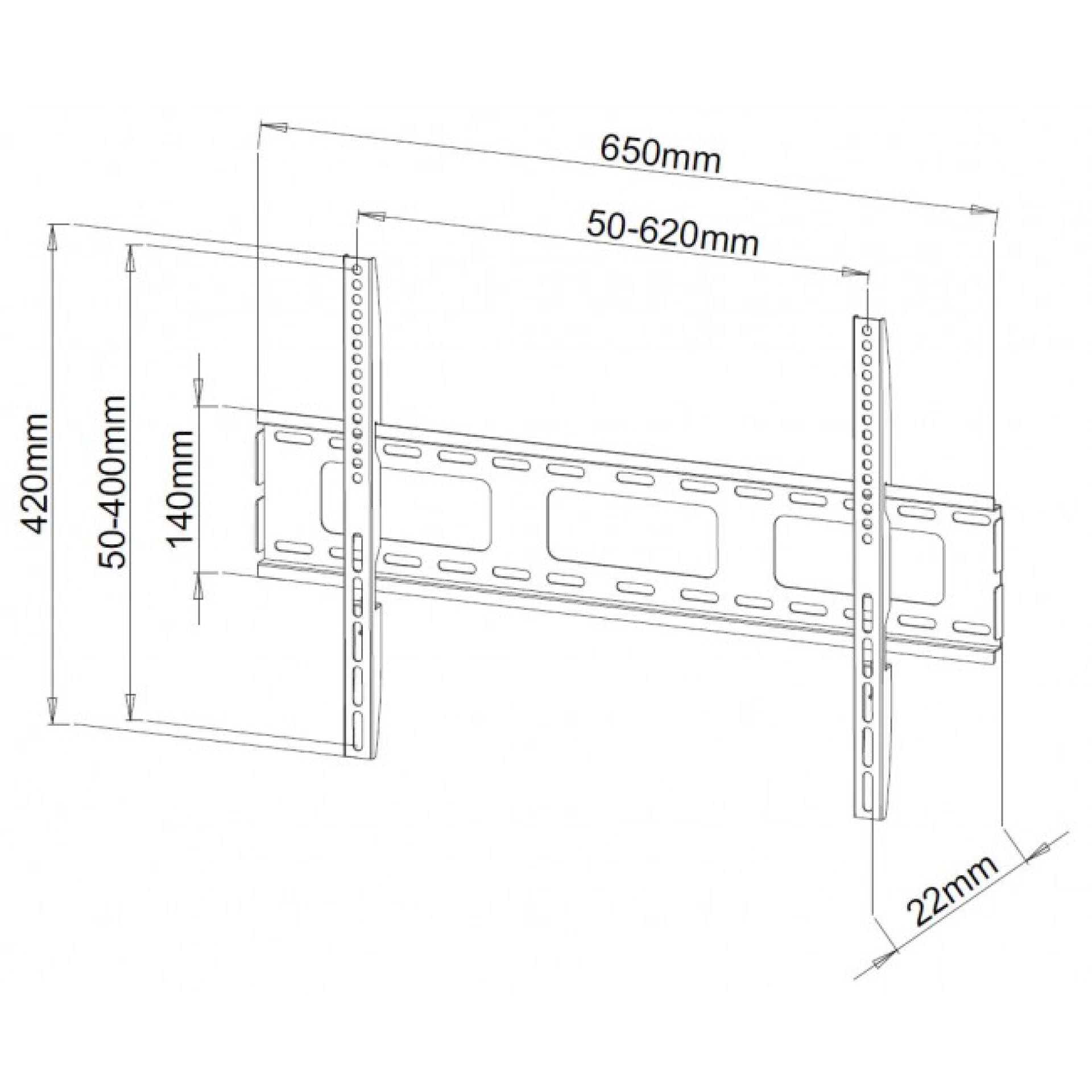 Wandhalterung für LCD TV LED 40"-65" ,Ultra slim fix, schwarz, Wandabstand 22