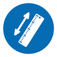 Blue icon with white ruler and double arrow.