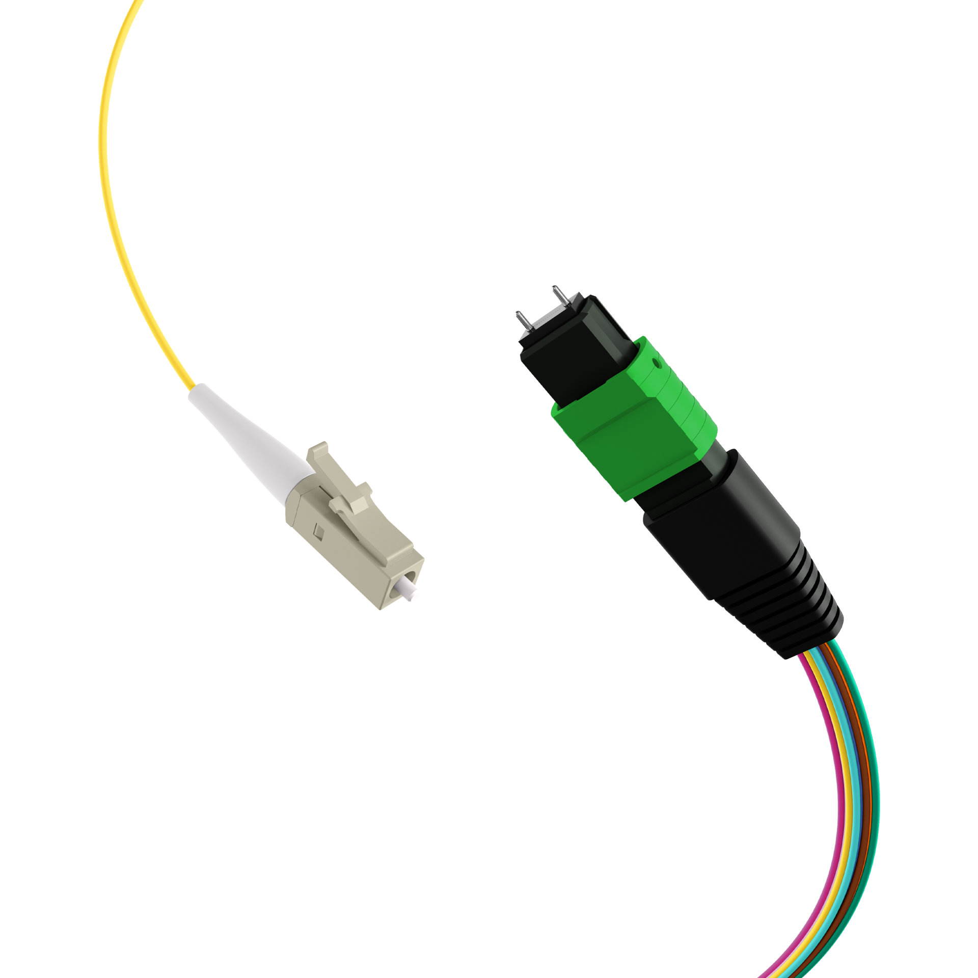 MTP®/APC(M)-LC/APC Fanoutkabel OS2 12 Fasern Typ B LSZH gelb 0,4m