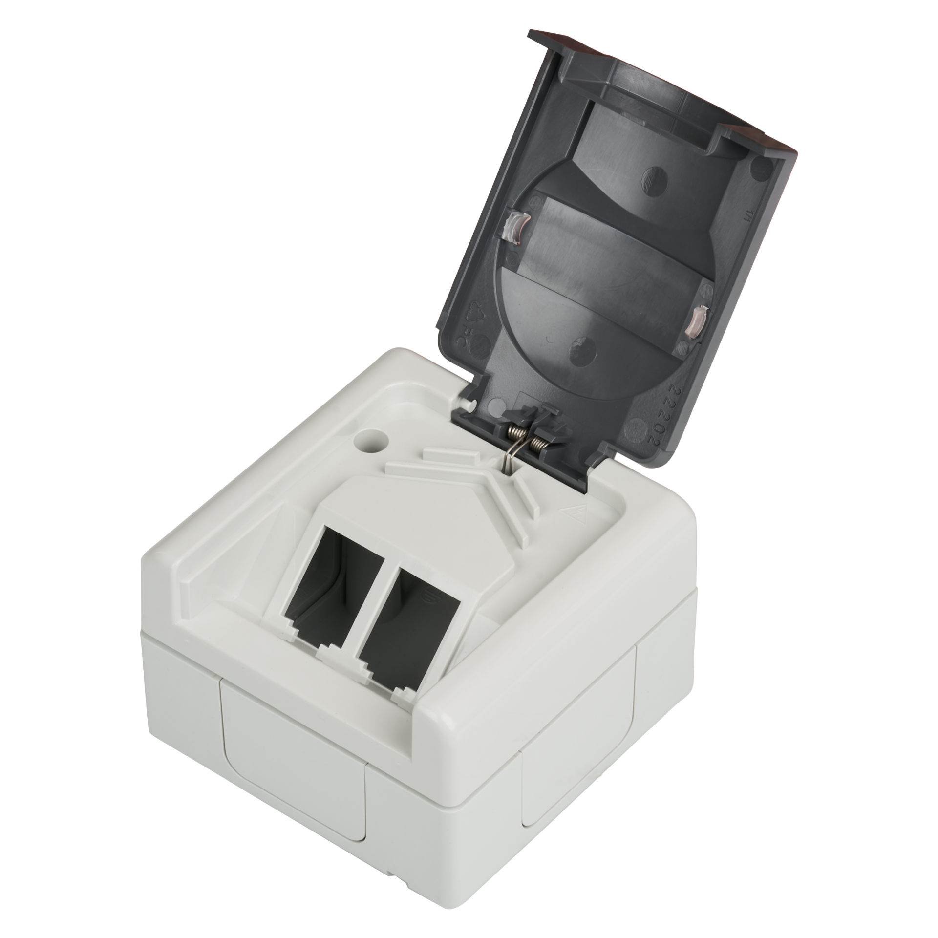 Surface-mounted moisture-proof empty housing for 2 Keystones IP44 colour grey