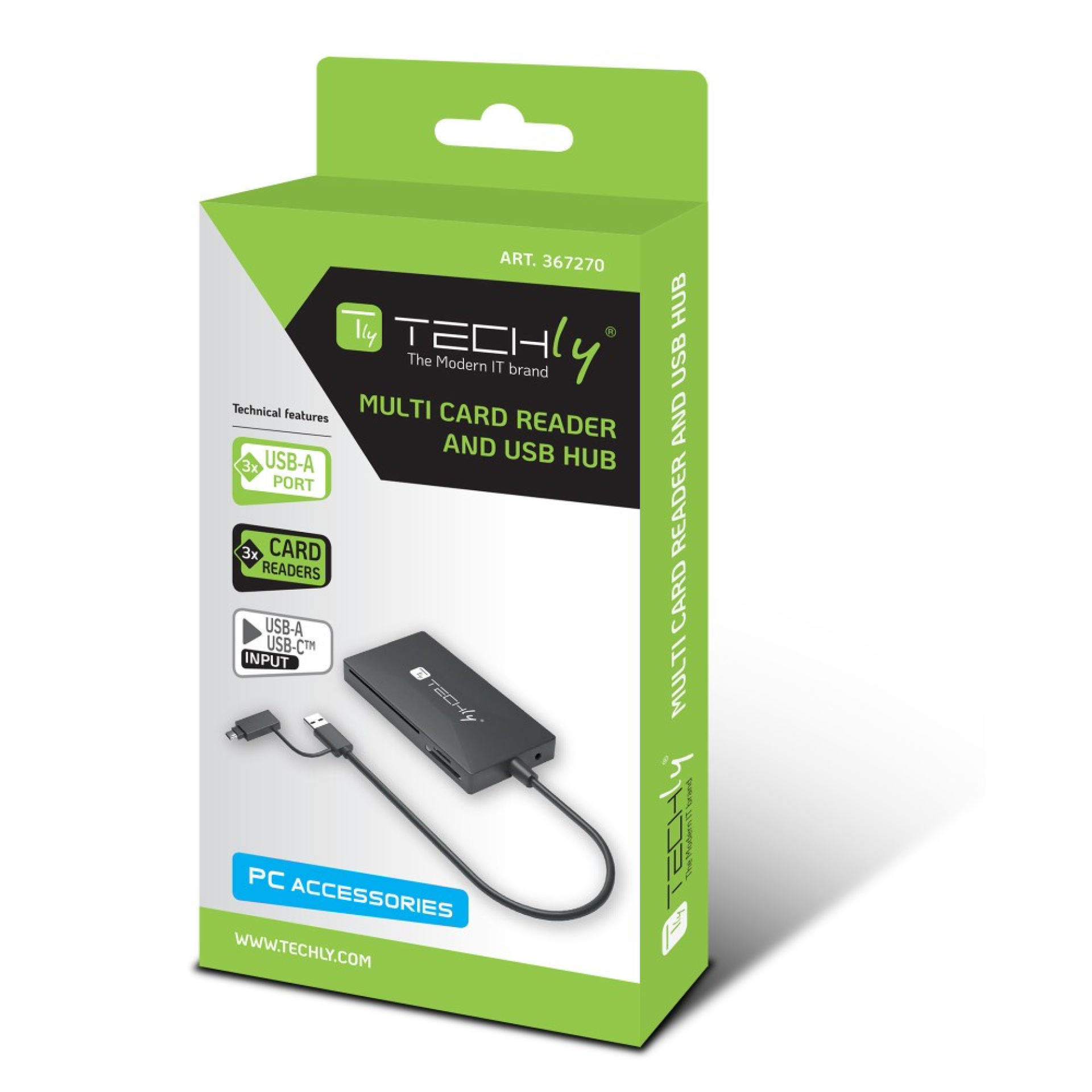 Techly SD/TF Smartcard Memory Reader 3x USB Port Hub