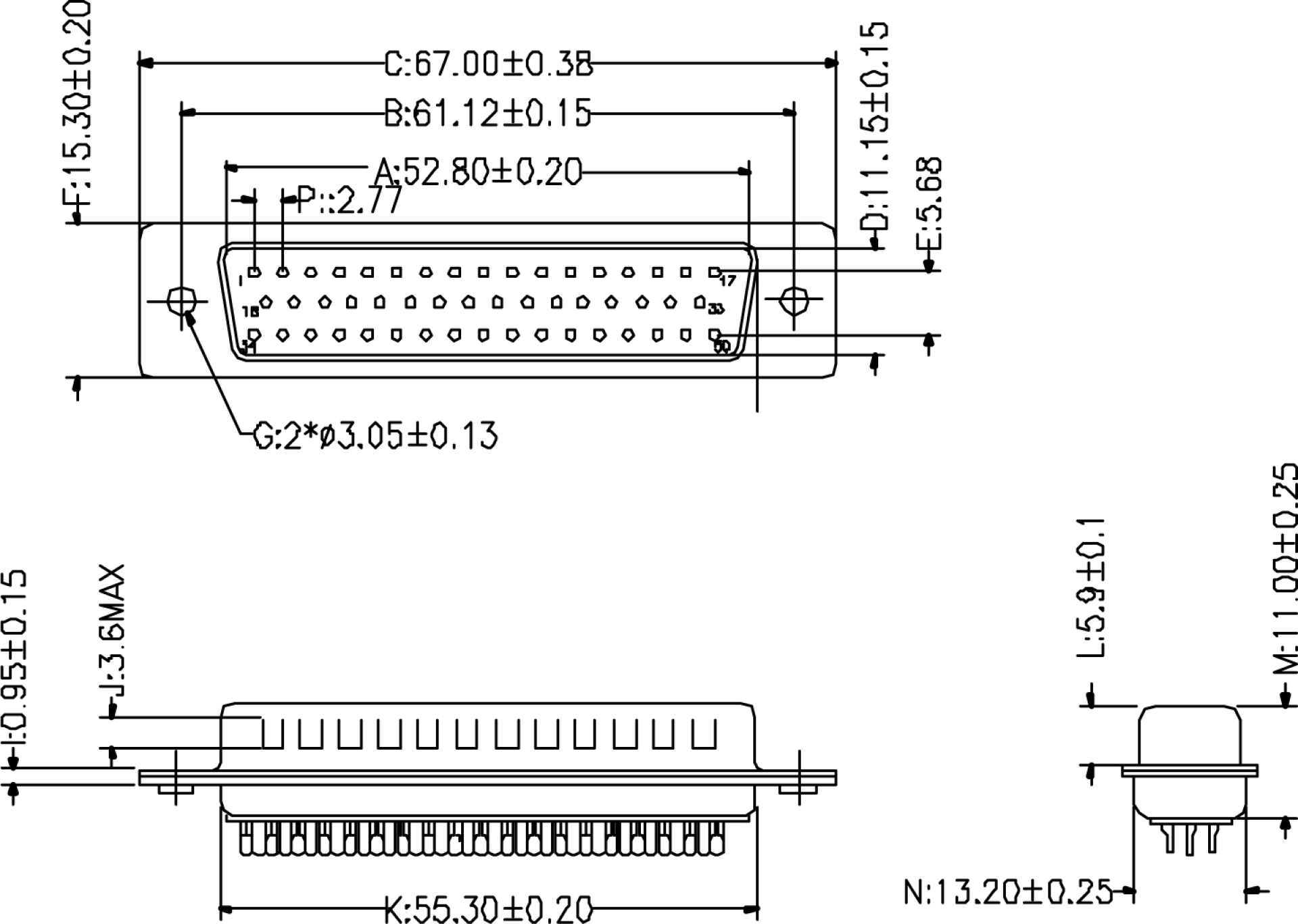 D-Sub Lötstecker 50pol. EDS 50 LL /Z