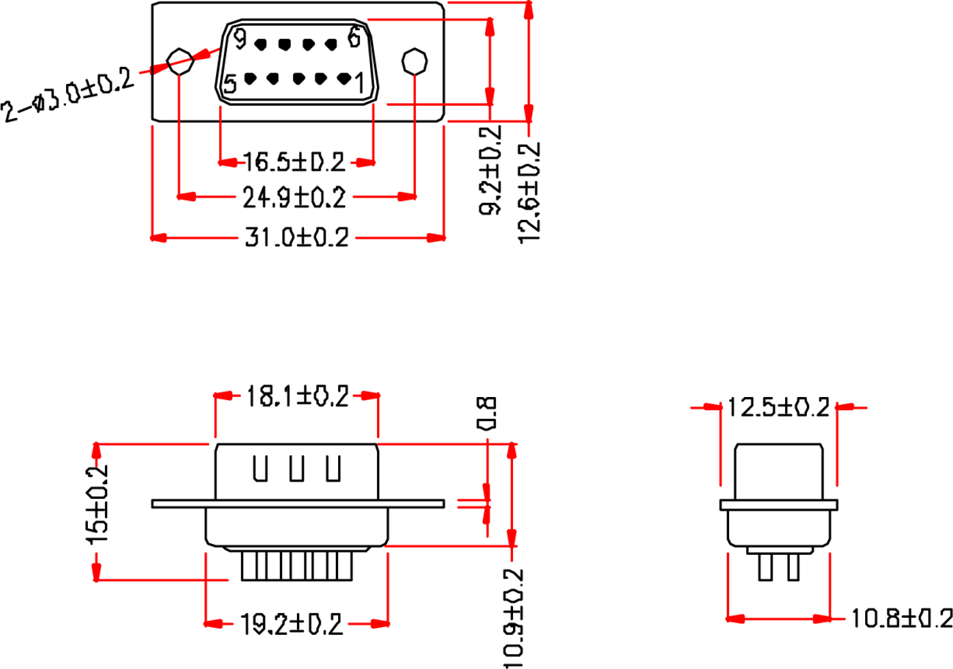 D-Sub Lötstecker 09pol. EDS 09 LL /Z