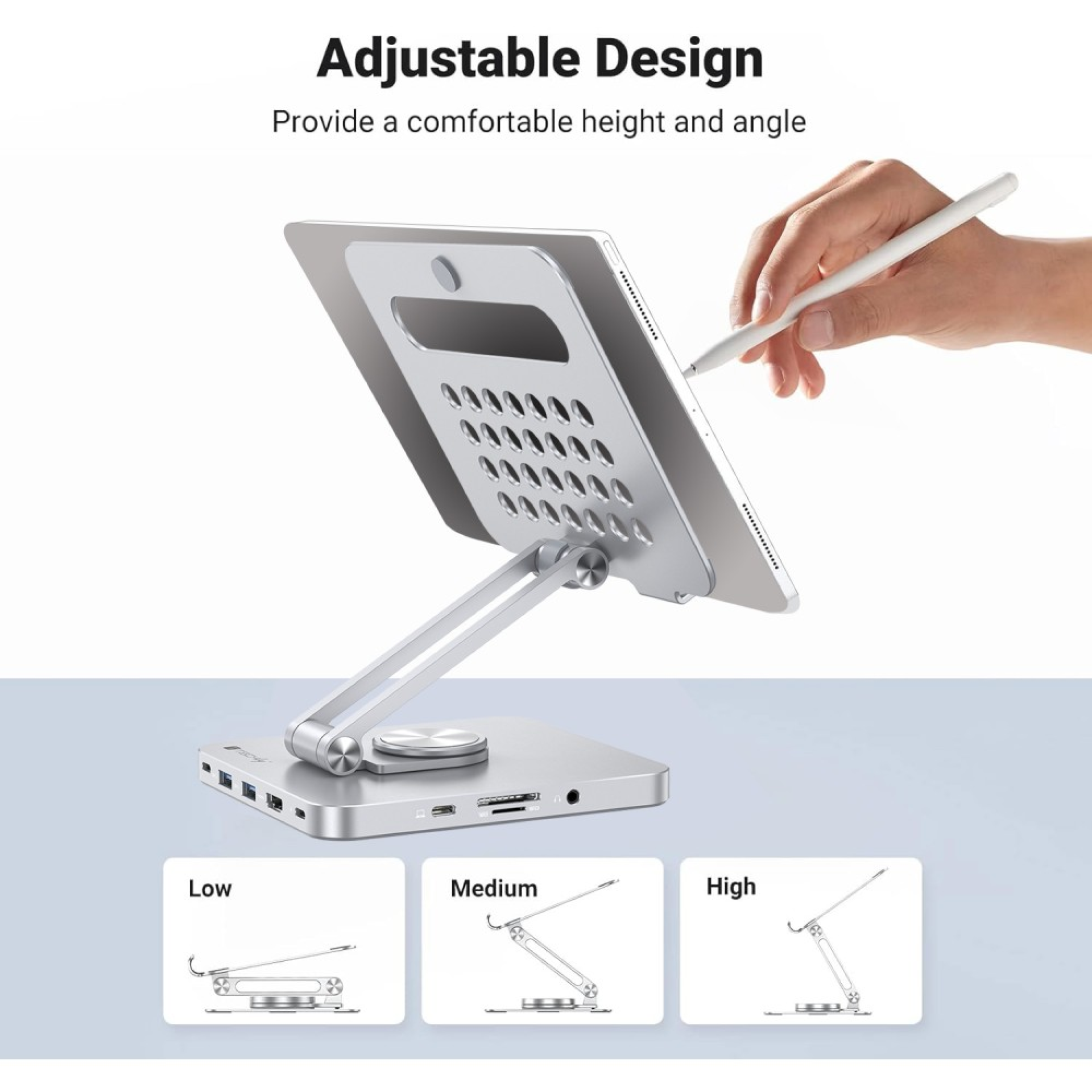 Techly 8-in-1 USB-C™ Hub Docking Station Tablet Stand