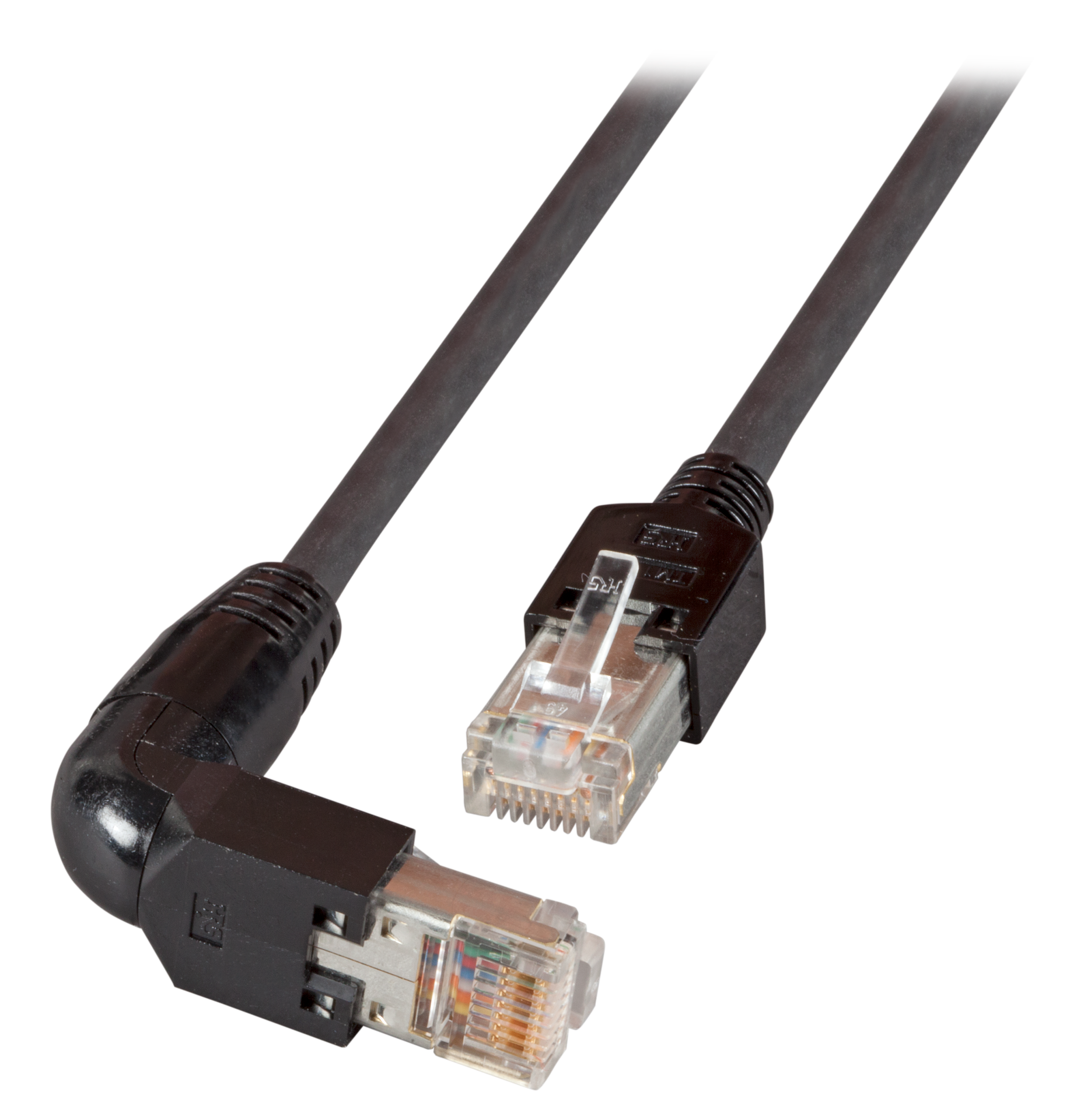 RJ45 Patchkabel Cat.5e S/UTP PVC  TM11 1x90° schwarz 1,5m